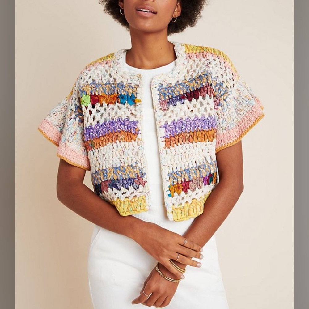 Anthropologie Mia Hand-Knit Cropped Cardigan